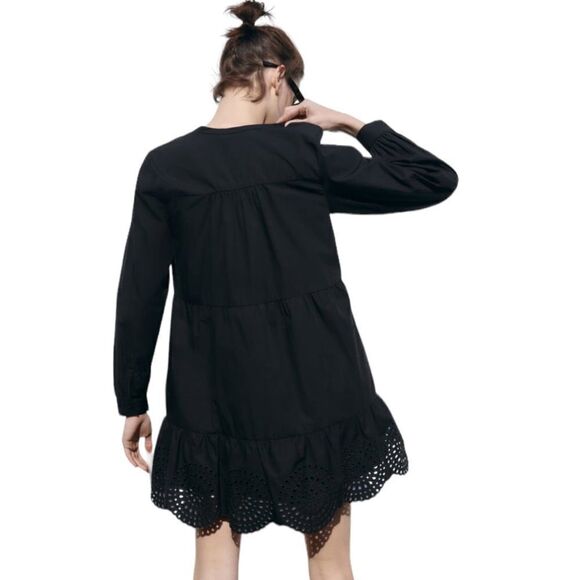 ZARA | Black | OPENWORK EMBROIDERED MINI DRESS - Picture 8 of 11